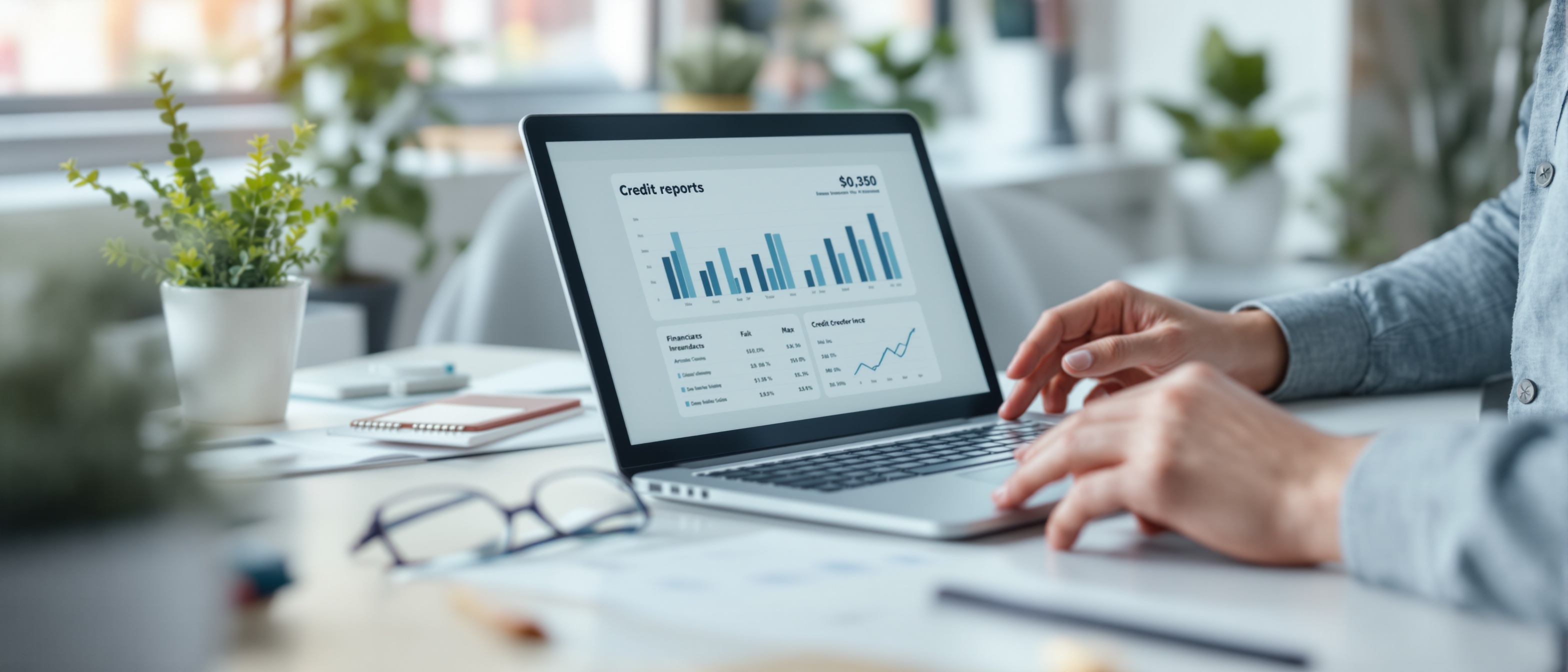 Person reviewing credit report on laptop