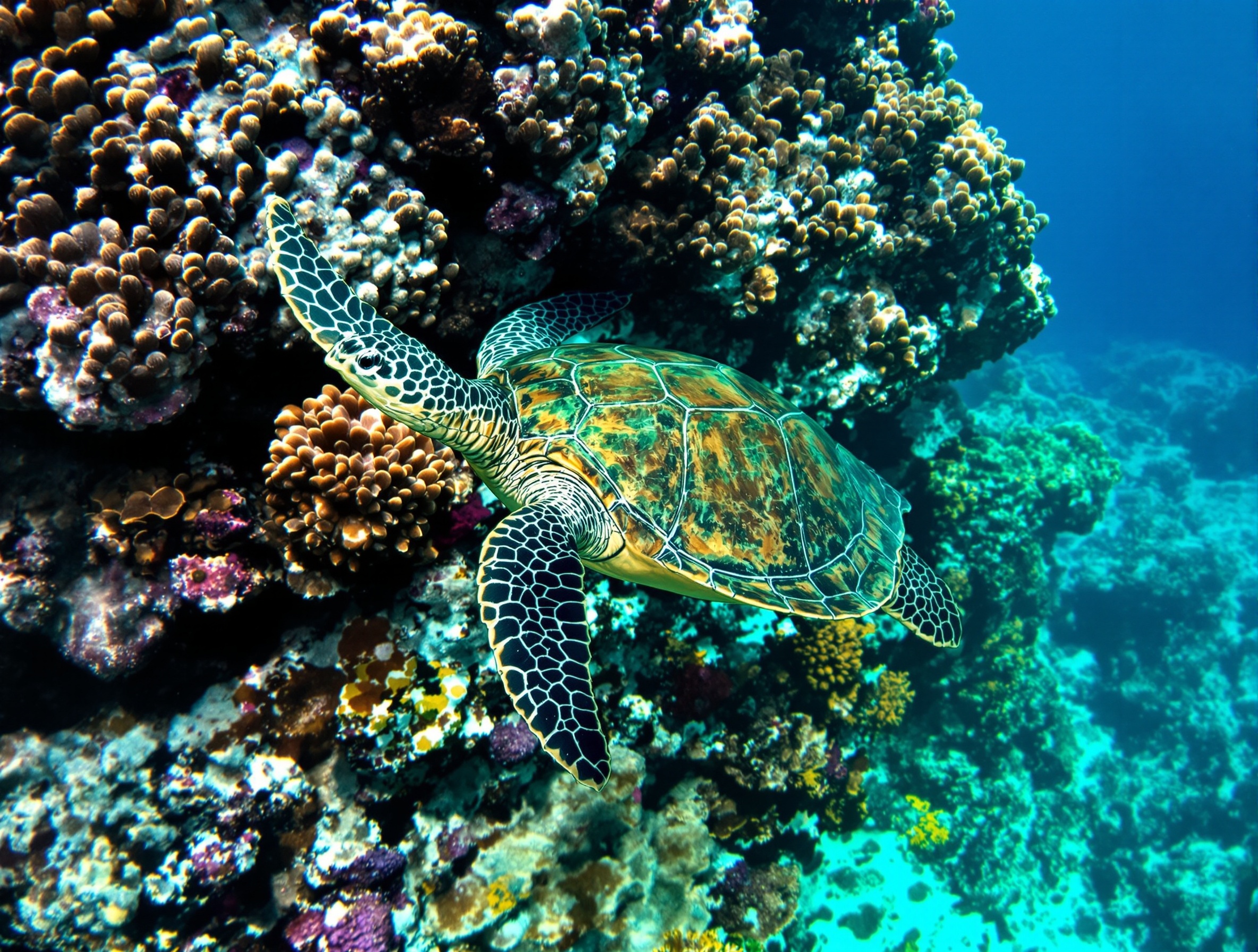 Green Sea Turtles at Beaver Reef, Great Barrier Reef near Mission Beach