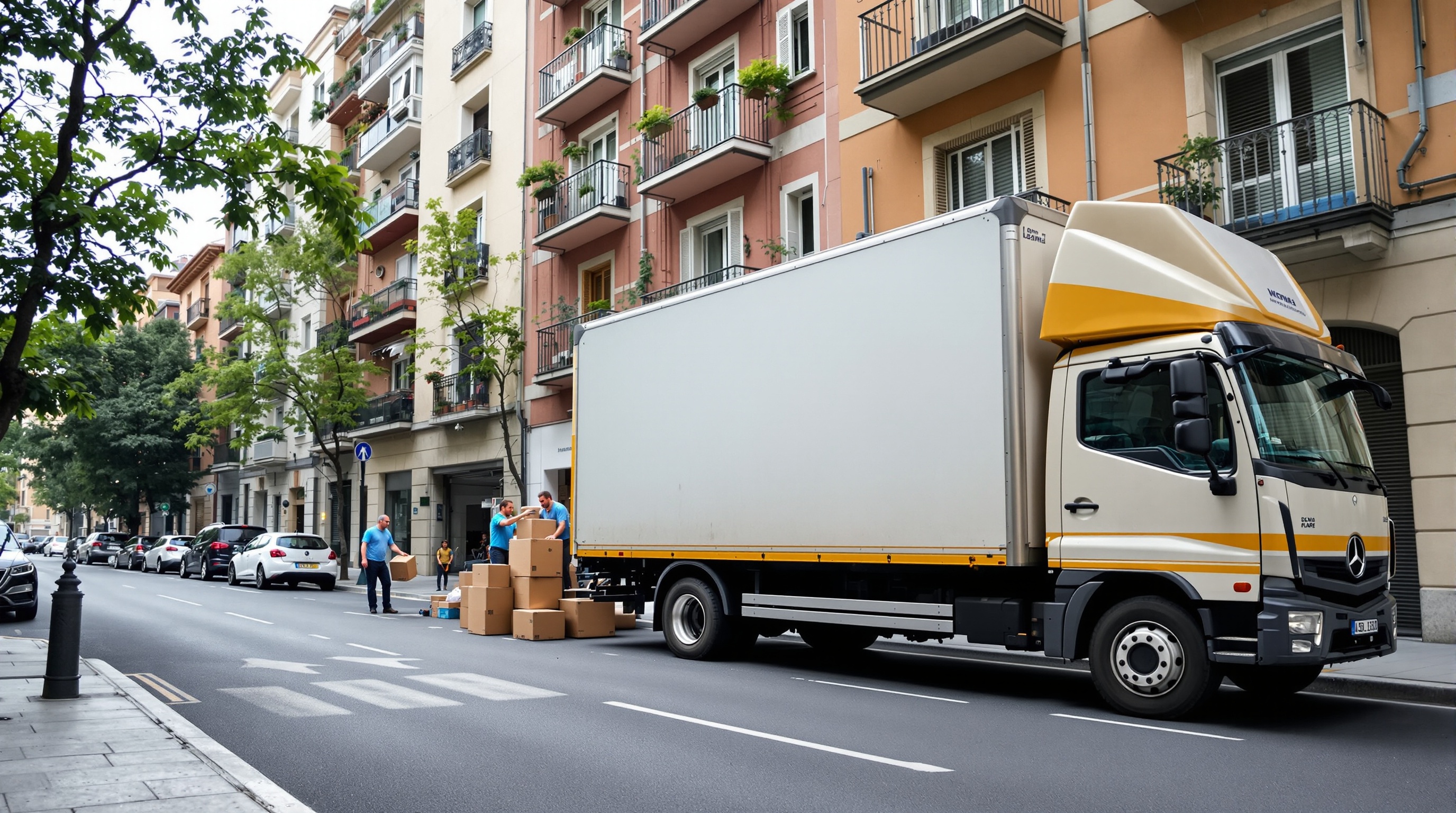 Trabajadores cargando muebles en camión durante vaciado de piso en Rubí, Vallès Occidental