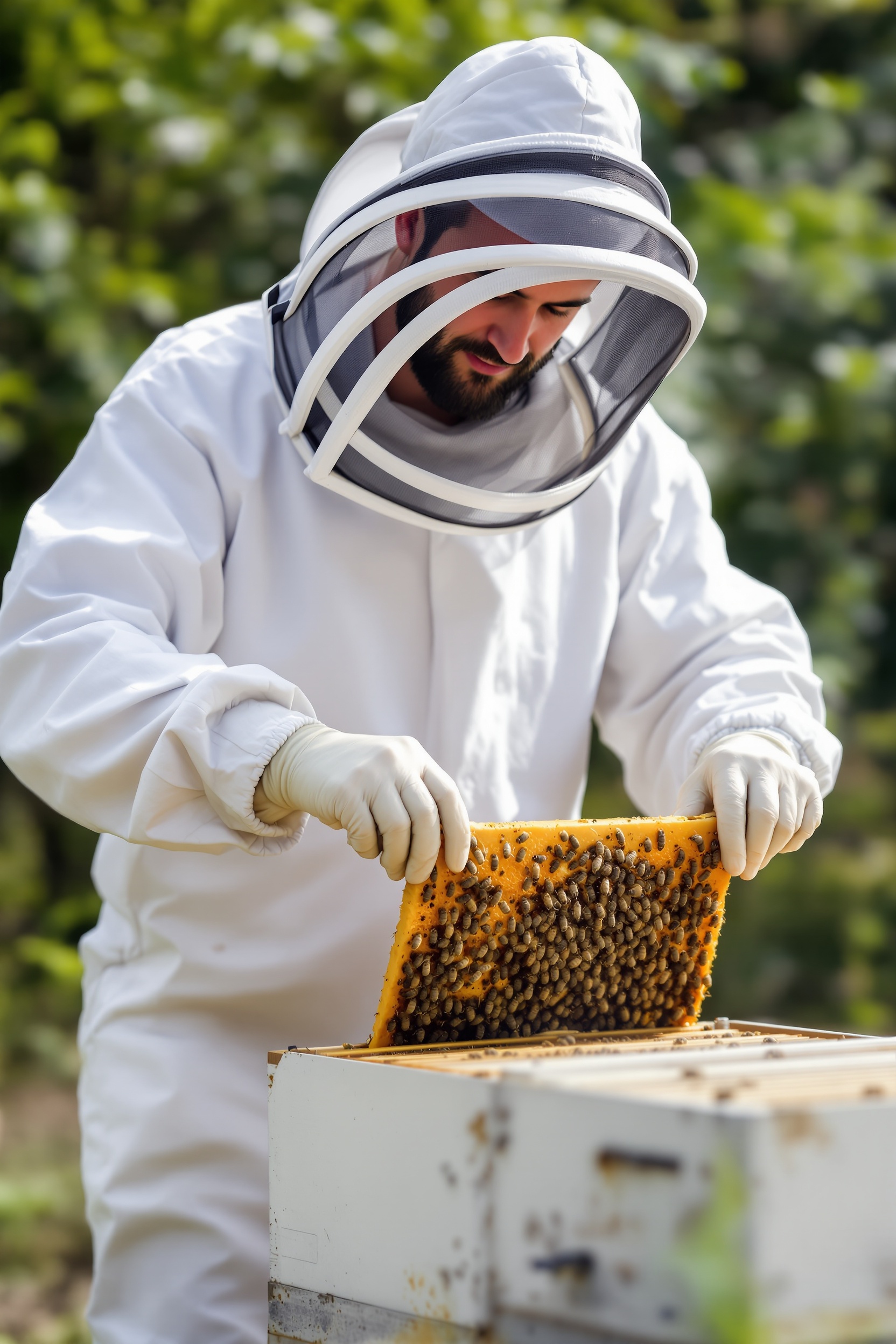 Professional beekeeper at work