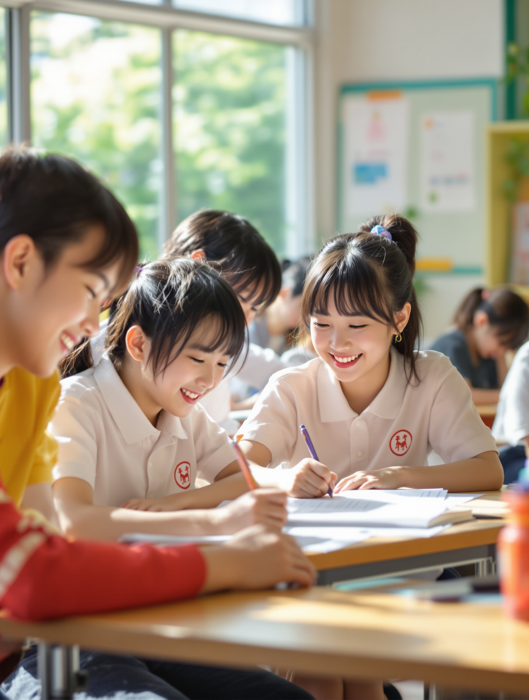 岡山市北区の学習塾で笑顔で学習する日本人学生