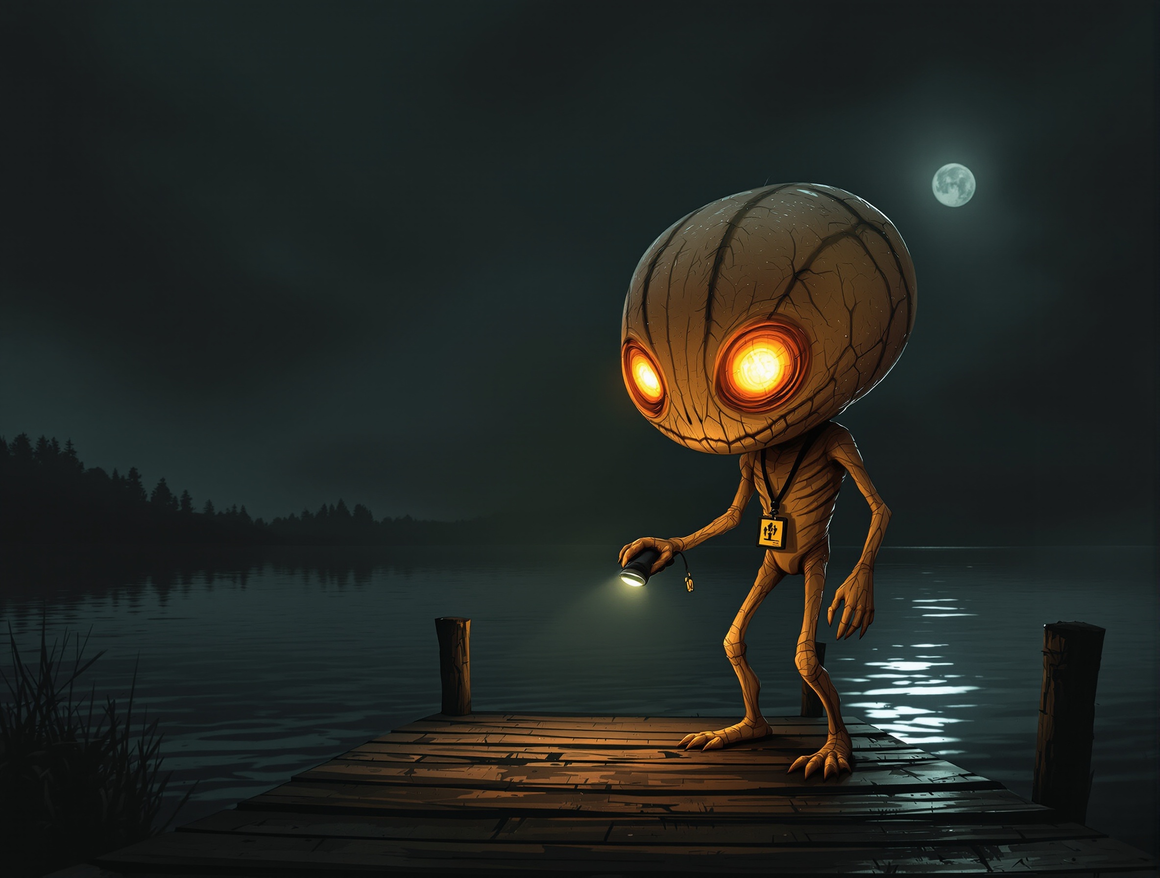 The Dover Demon standing night watch at the edge of the BSS Kittie dock