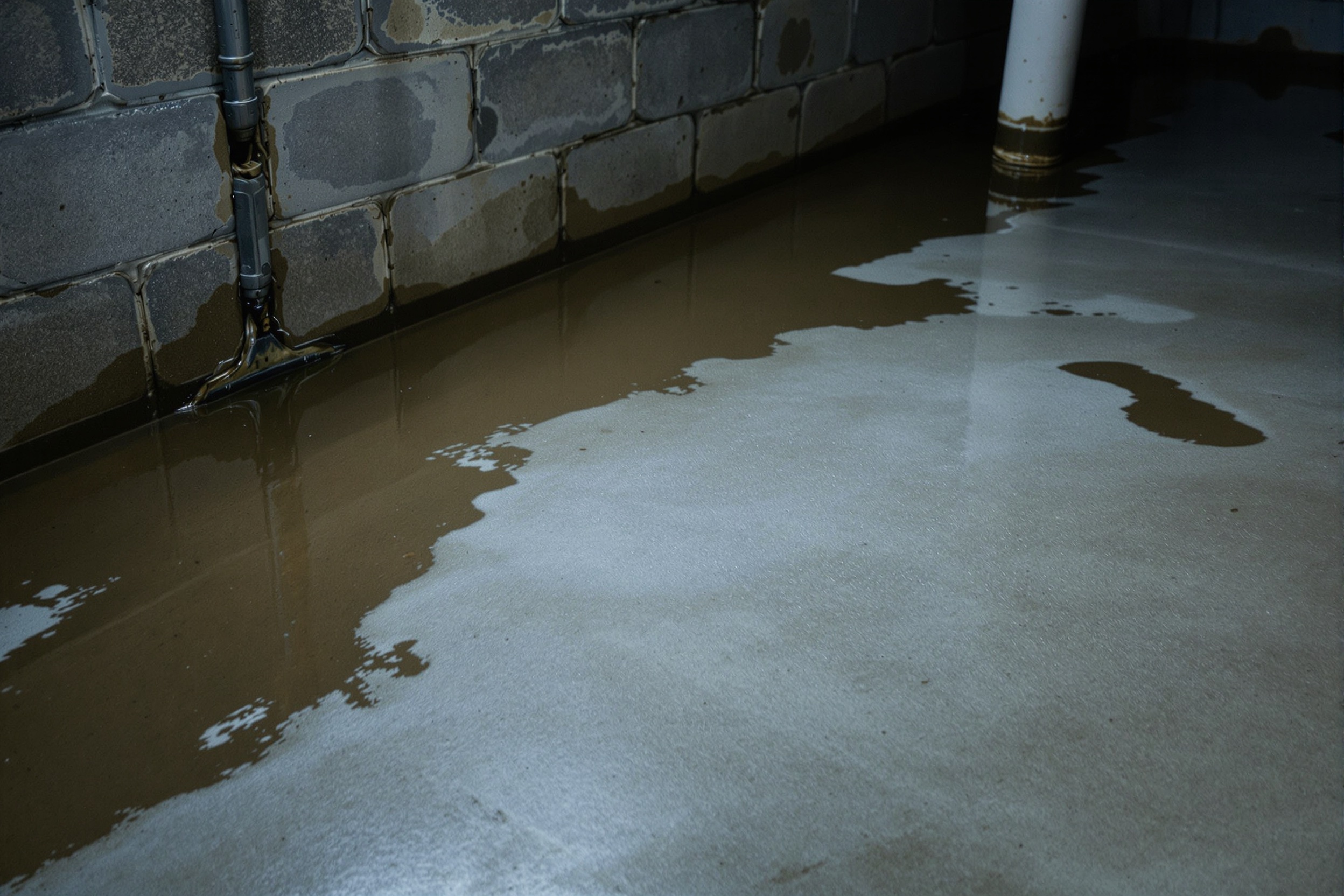 Water in the basement after heavy rain.