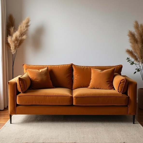Velvet Sofa in Warm Caramel