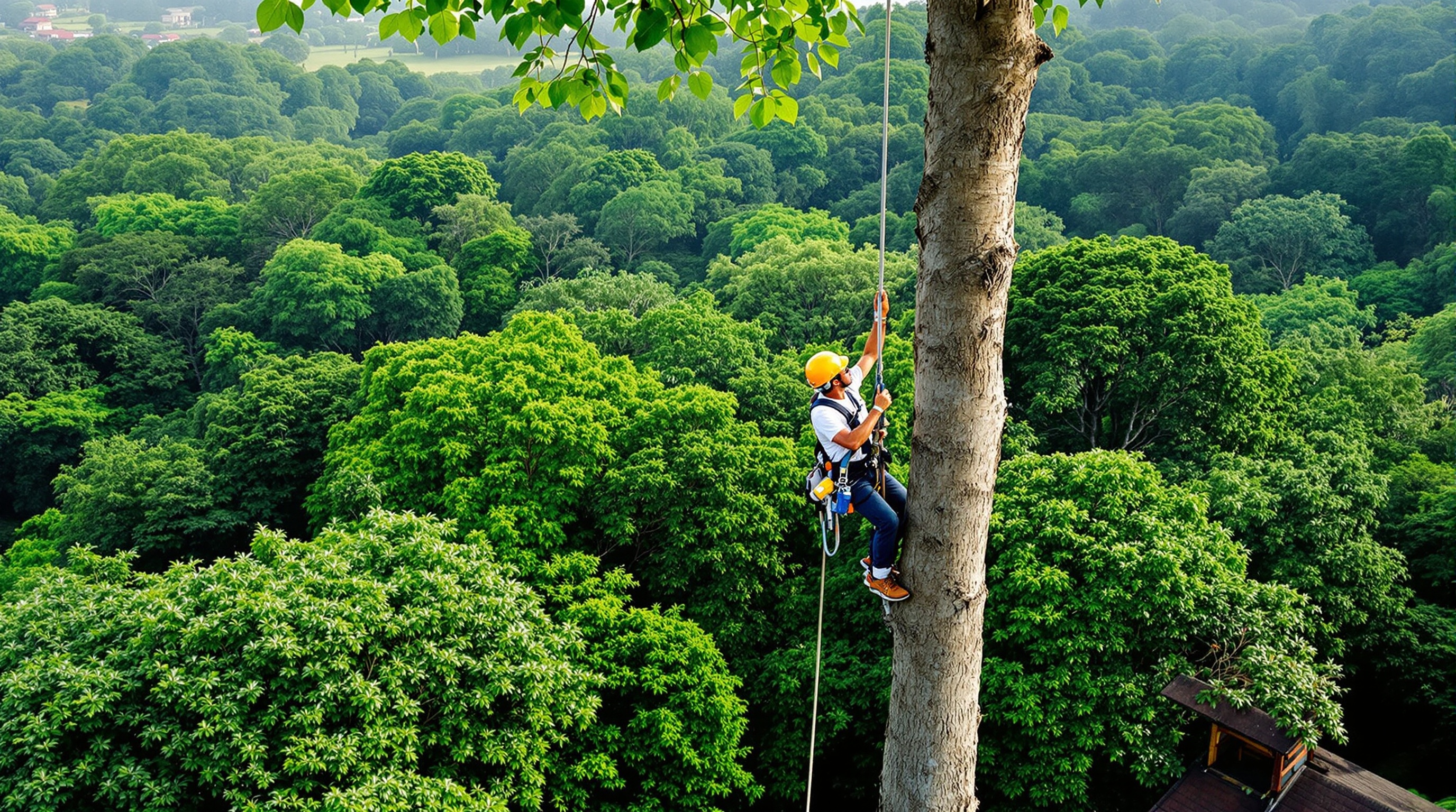 Tree pruning service in Dallas TX - professional arborist climbing and trimming large trees