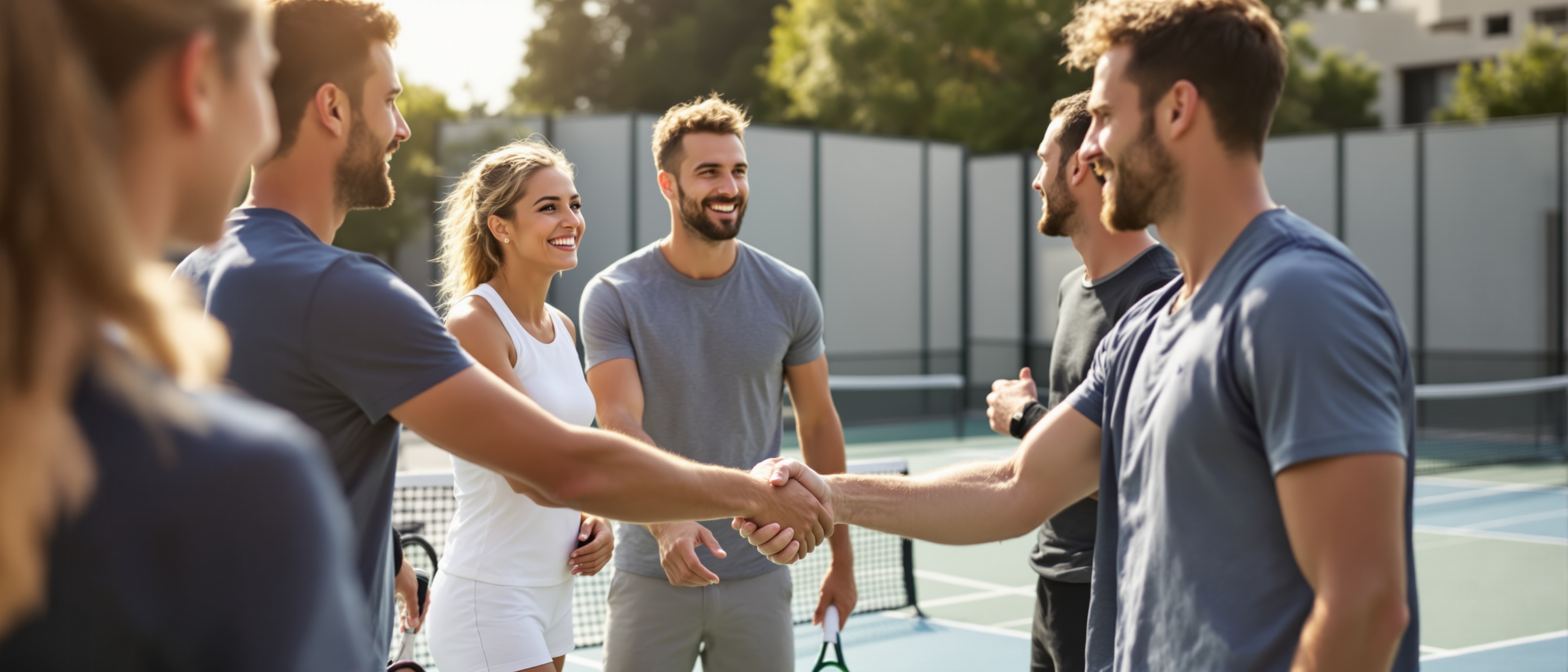 Padel players socializing after a match on a proper padel court