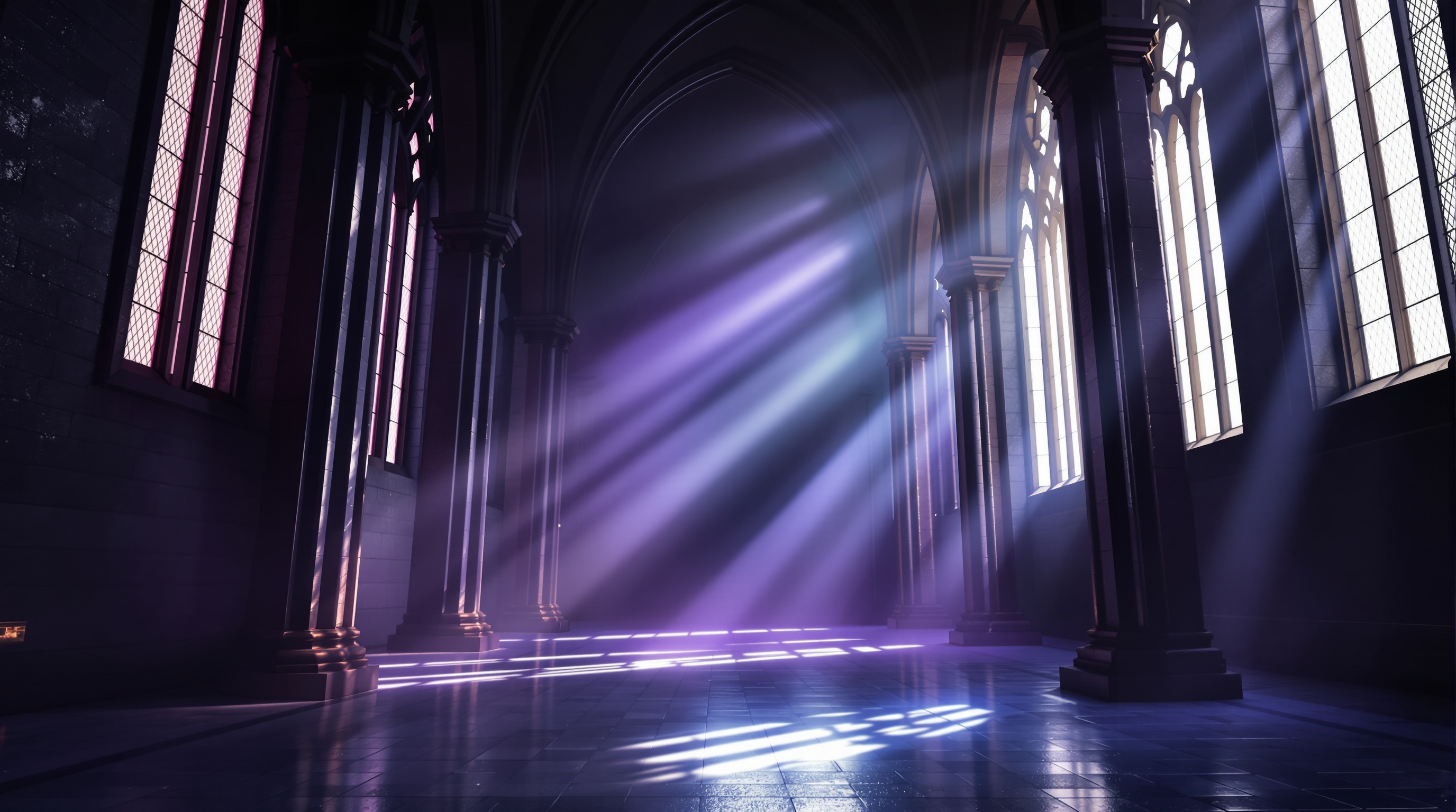 Ancient cathedral interior with warm golden light