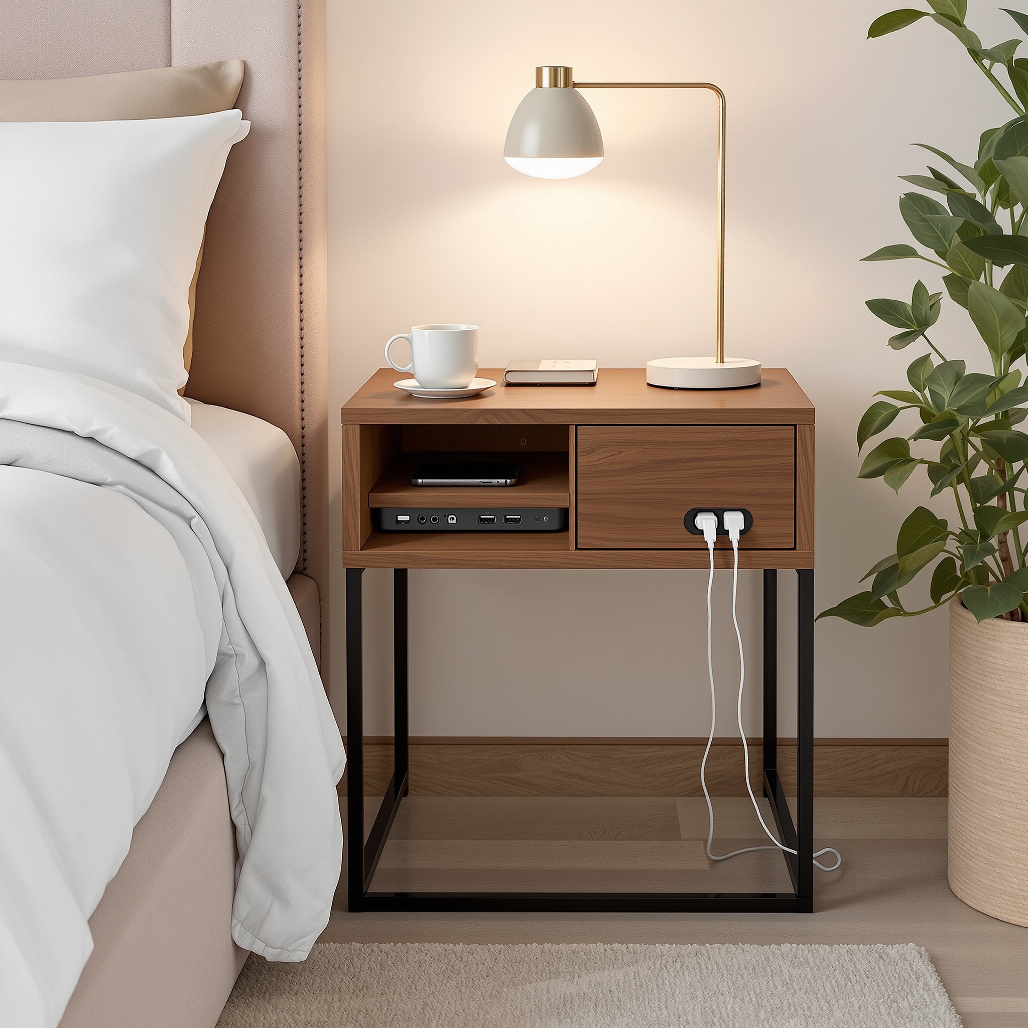 VASAGLE Nightstand with Charging Station