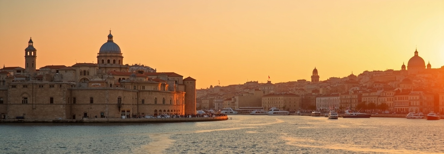 Valletta Malta harbor at golden hour