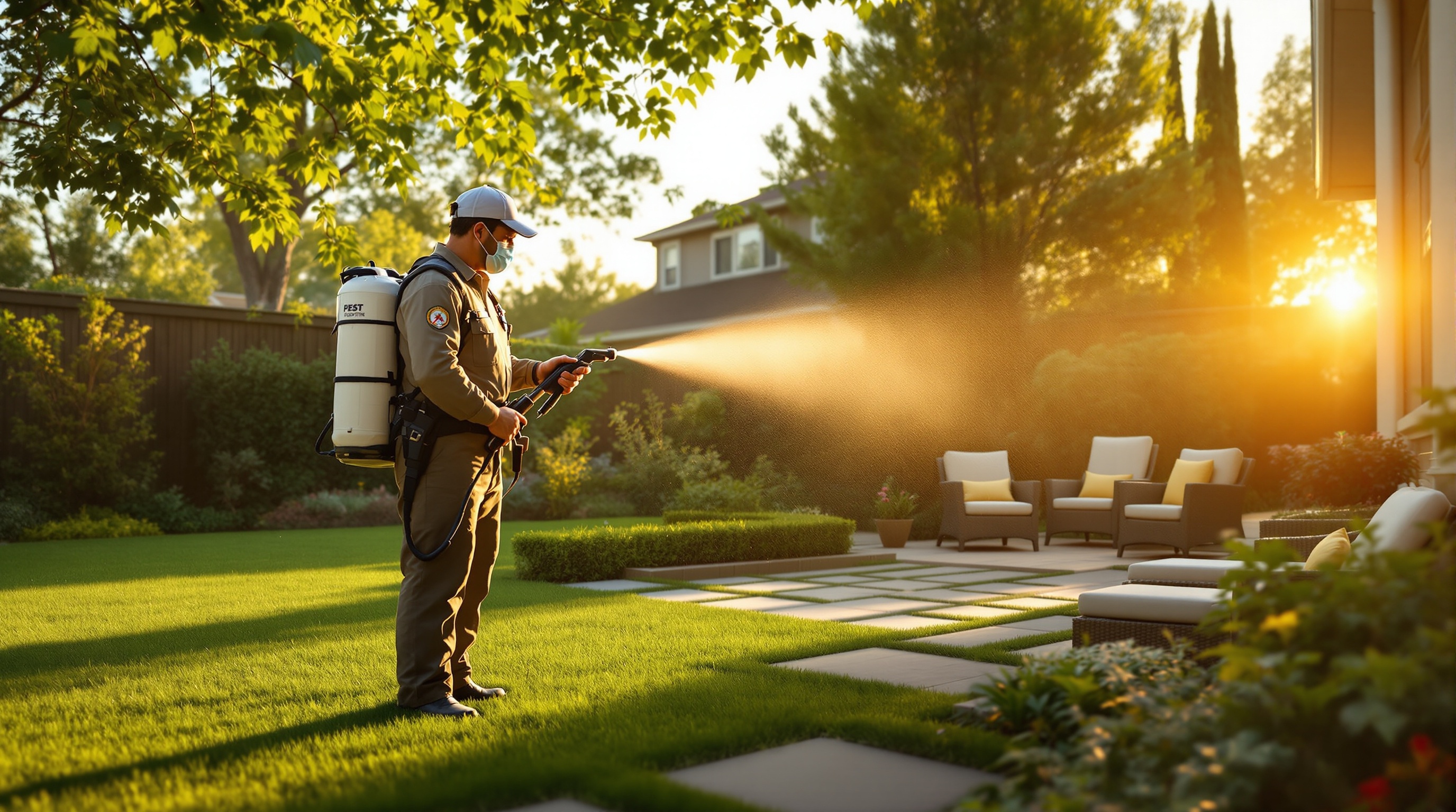 Mosquito control treatment in Sacramento backyard