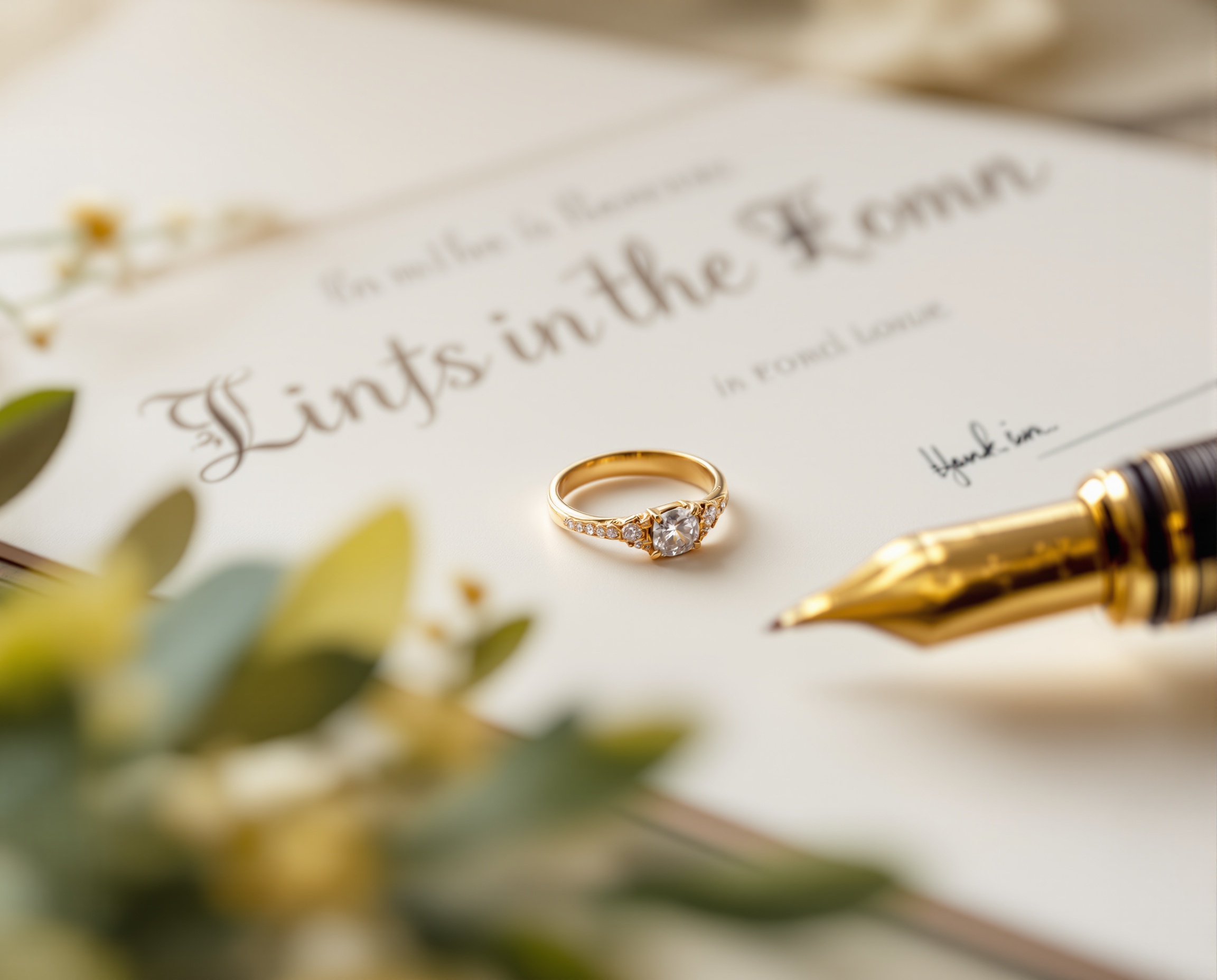 Wedding ring on a signed legal document