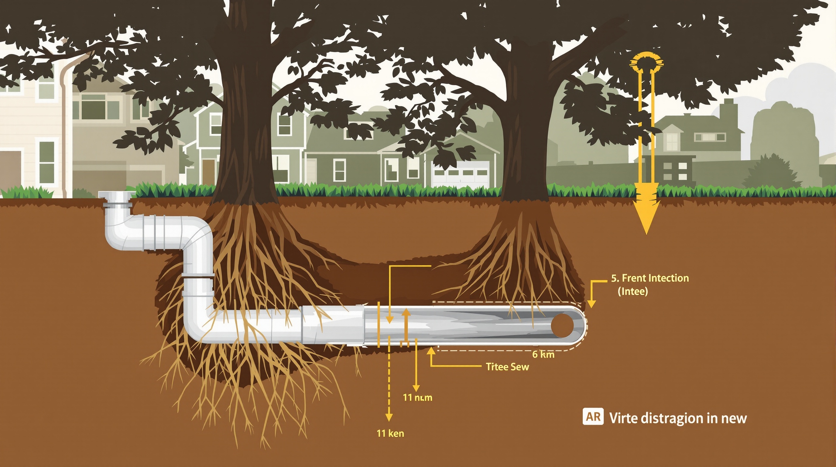Tree roots intruding into a sewer line in a Bensalem PA residential yard