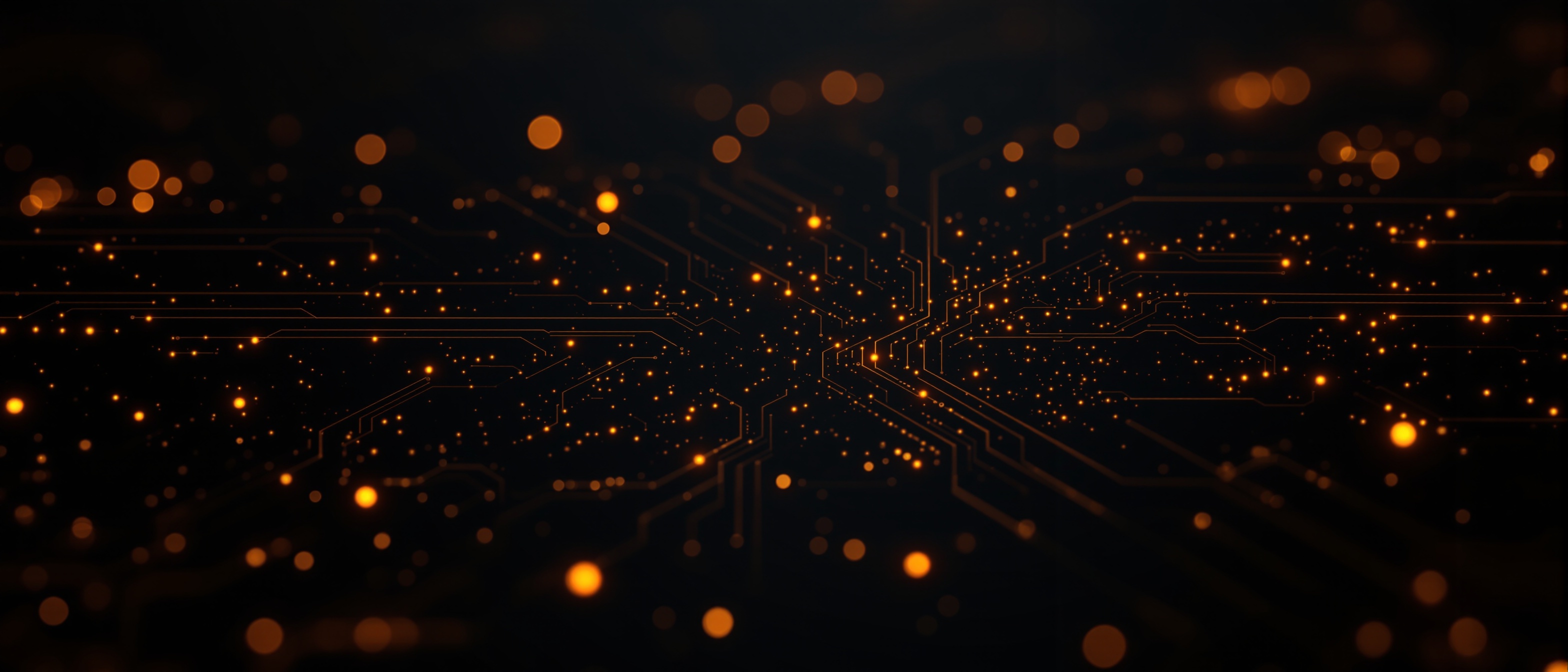 Dark abstract technology background with circuit board patterns and subtle amber glow for electronics platform