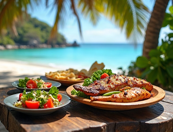 Beach lunch on islet Mauritius