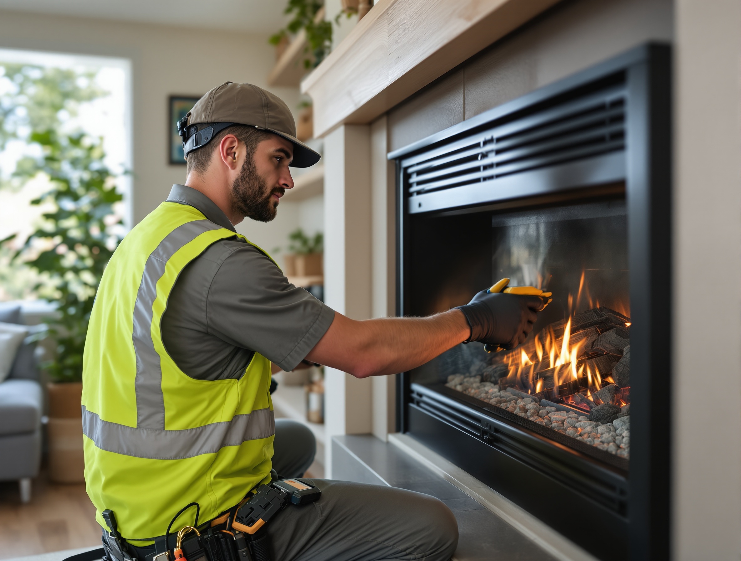GasFix certified technician servicing a gas fireplace in a Seattle home
