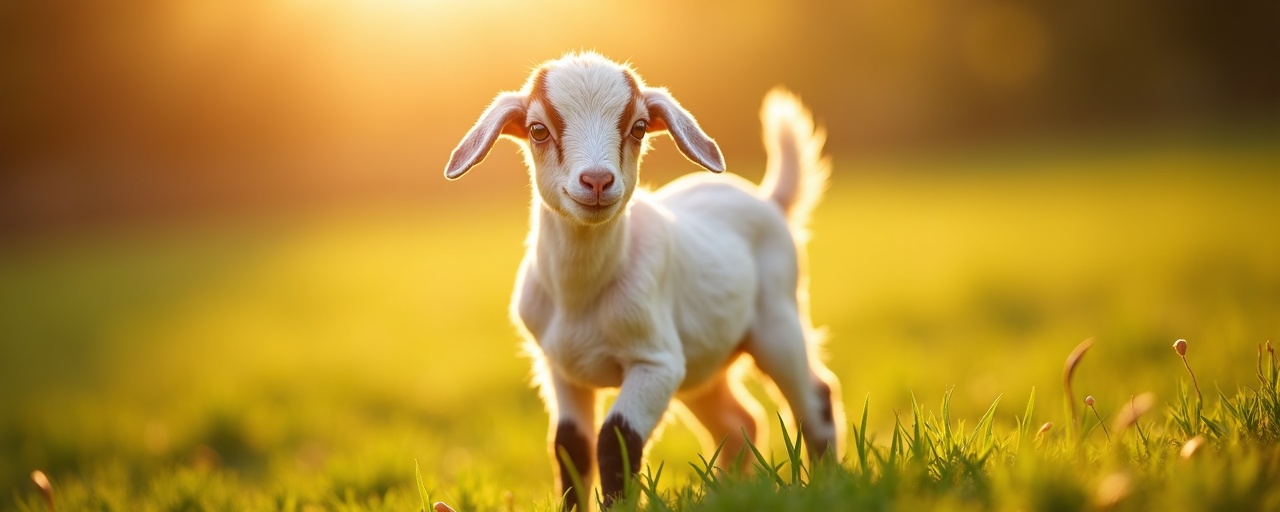 Baby Nubian goat kid in golden sunlight