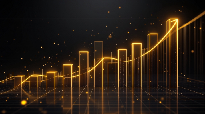 Measuring AI Search ROI - Citation share, brand lift and assisted conversions Rising gold analytics bars and curve representing AI search ROI, citation share and growth measurement