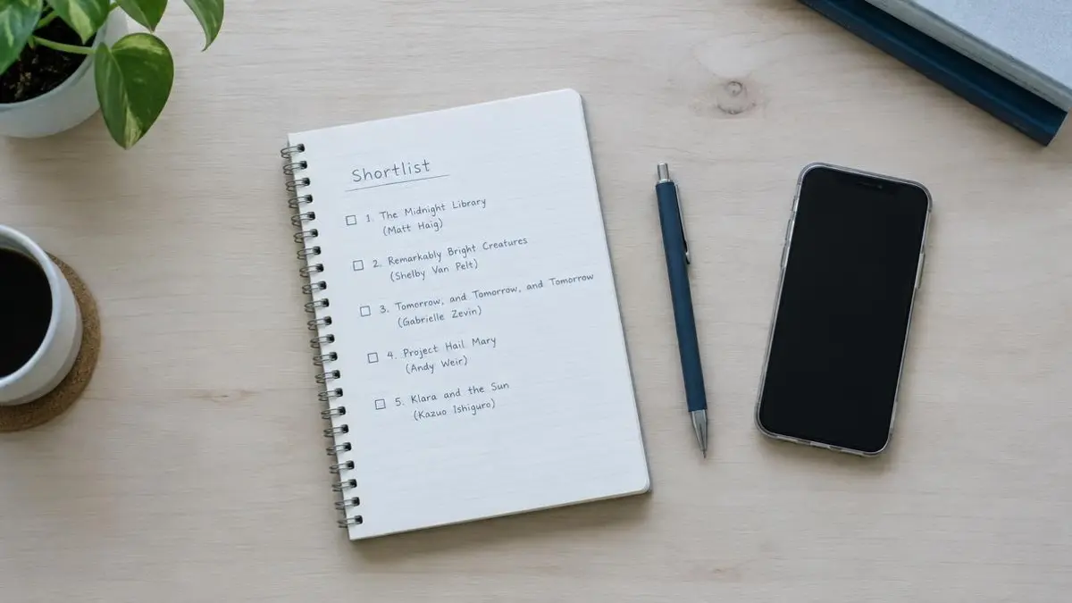 Notebook with a shopping checklist and a measuring tape on a desk