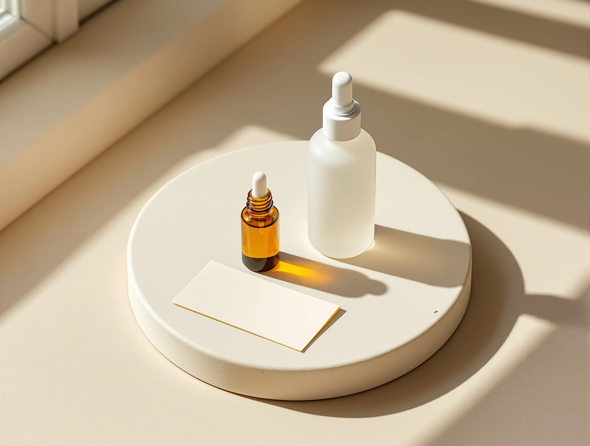 Longevity treatment options — NAD+ Sermorelin | Surfbound Health Amber vial and frosted bottle on cream stone surface, soft coastal light