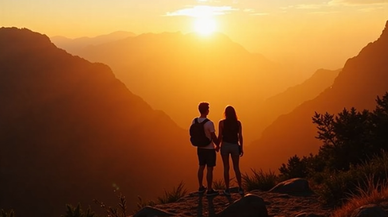 Adventure couple on mountain