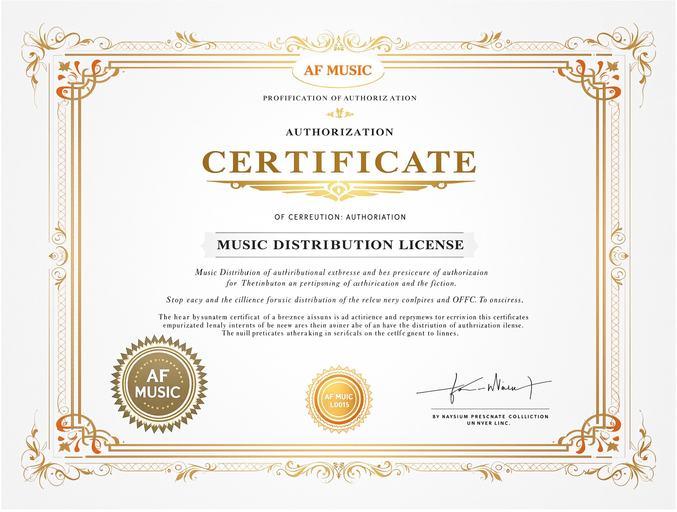 AF Music Distribution License Certificate - Founded by Alessandro Fabrizi