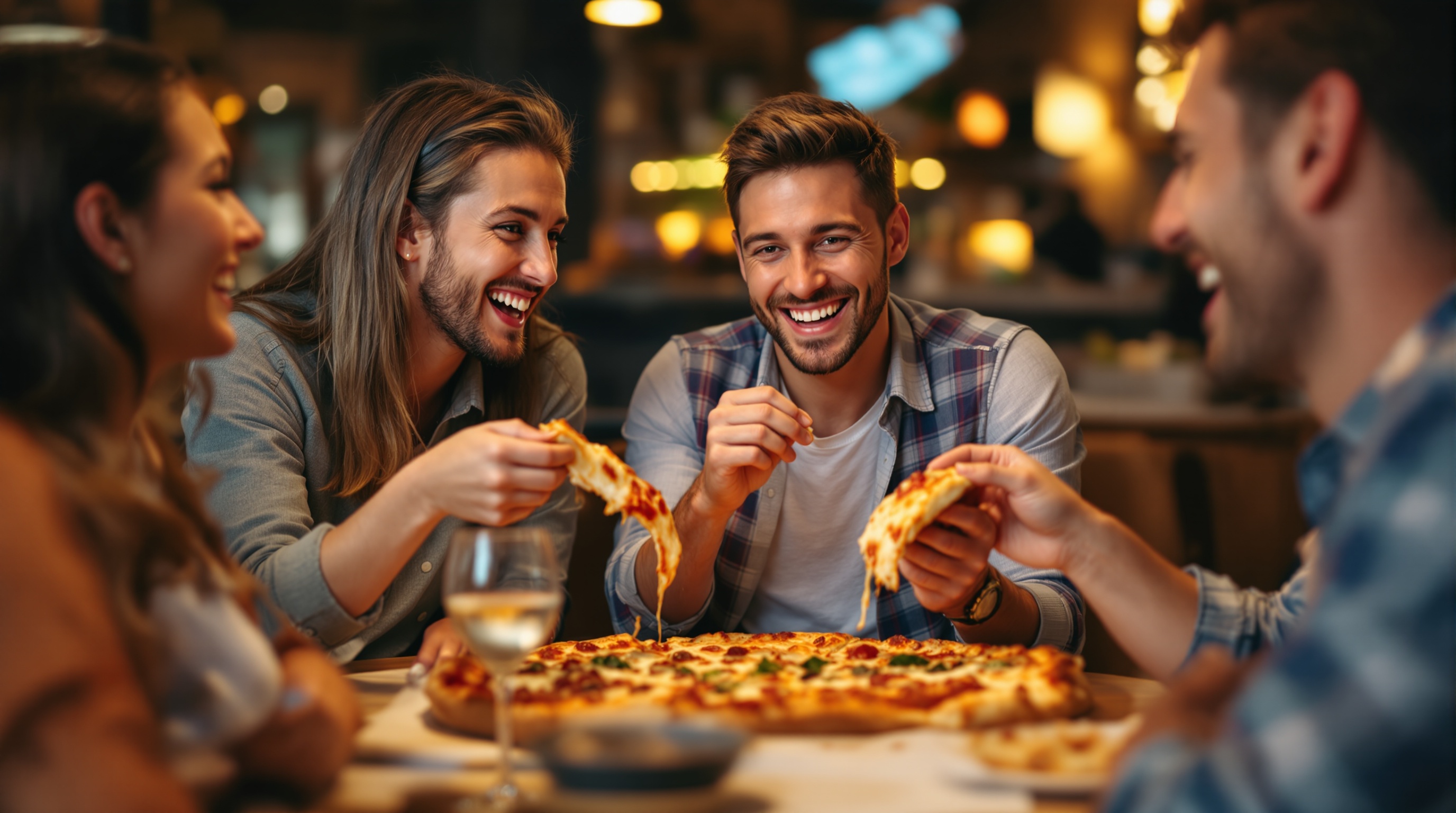 Guests enjoying pizza