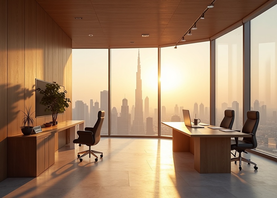 Modern office in Doha Qatar with city skyline view