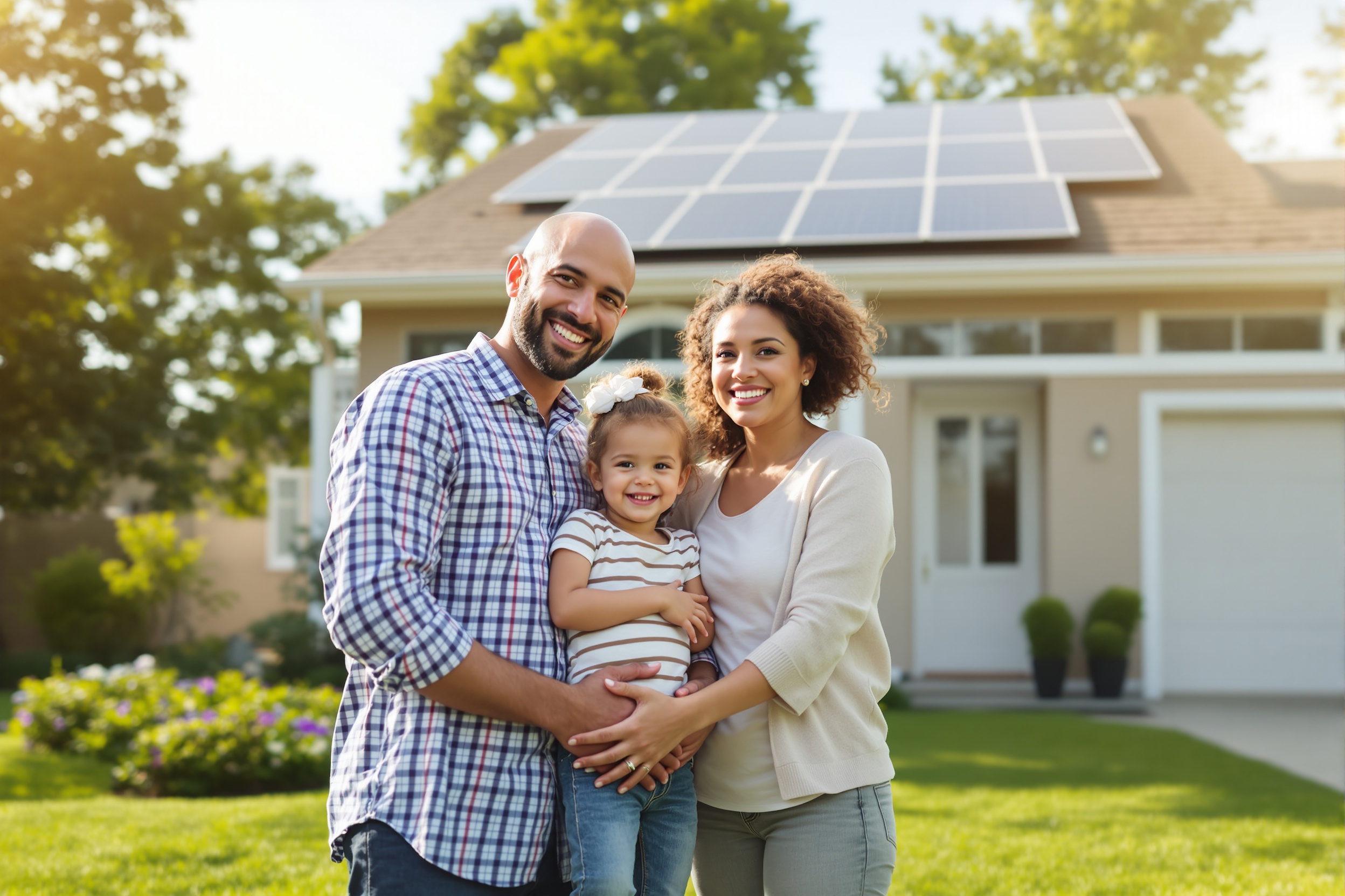 Happy homeowners with solar
