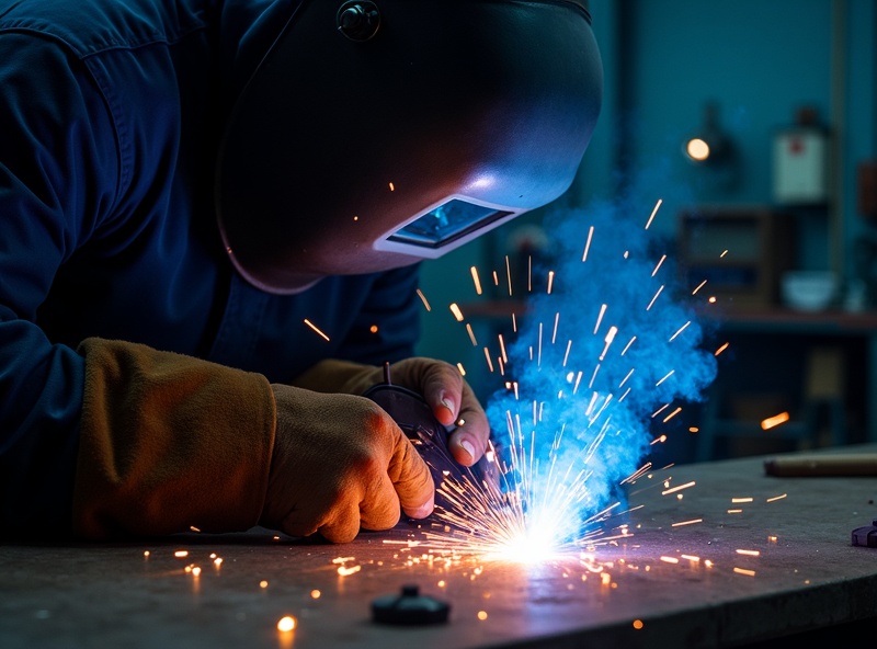 Professional welding with bright arc sparks