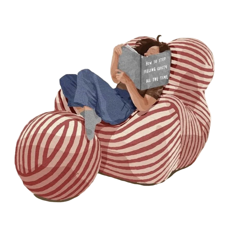 Personnage lisant sur un fauteuil