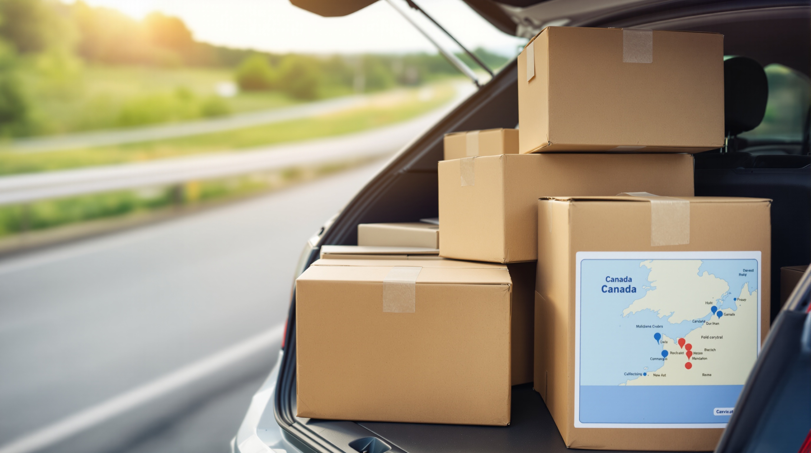 Moving boxes and map representing child relocation