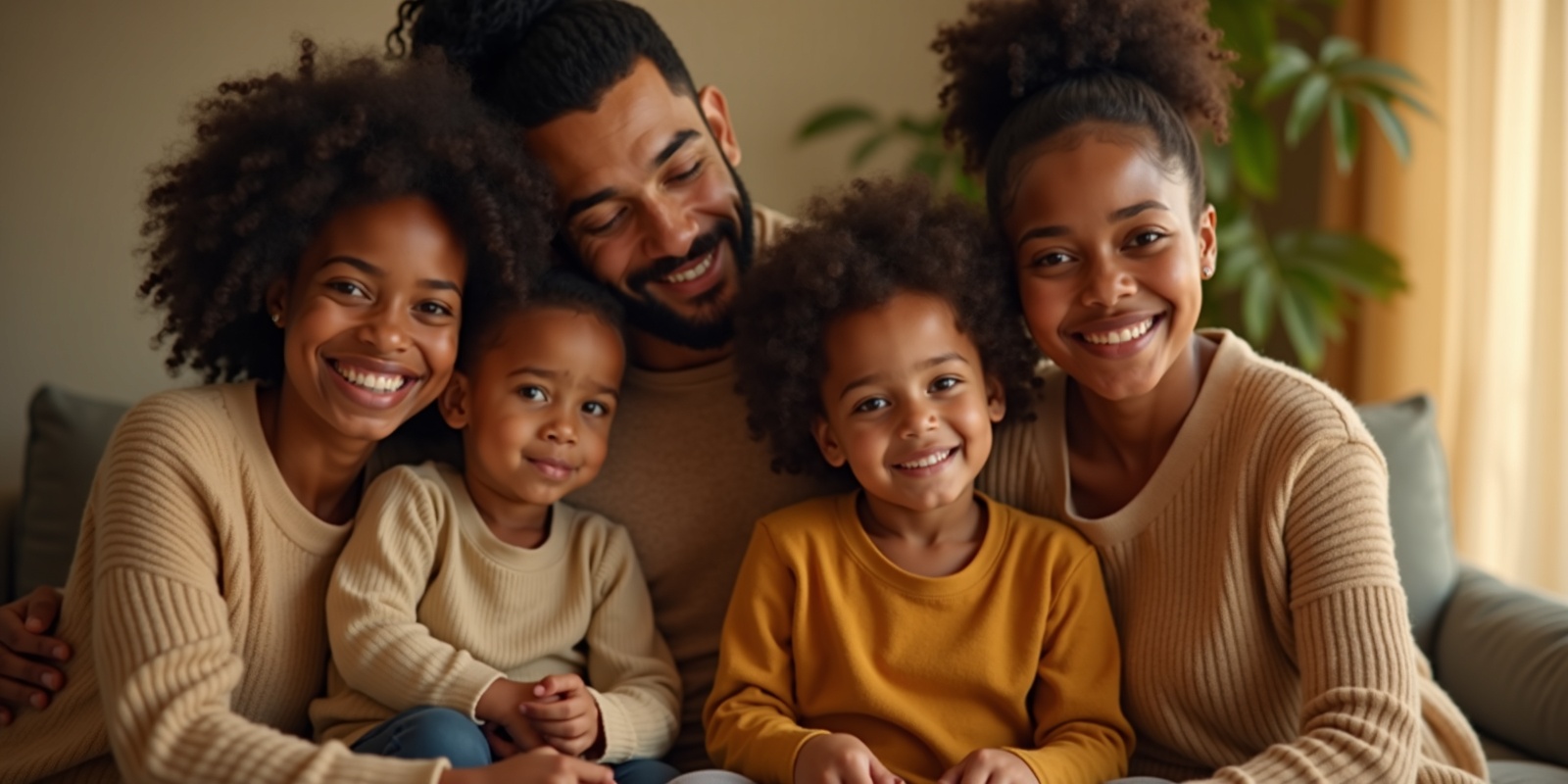 Multi-generational family together in warm light