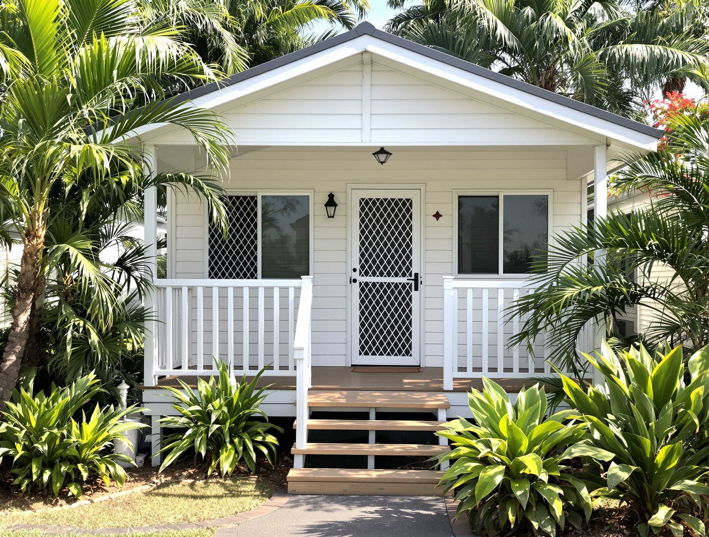 Ensuite Cabin exterior — private ensuite cabin accommodation for couples and families at Mission Beach Hideaway