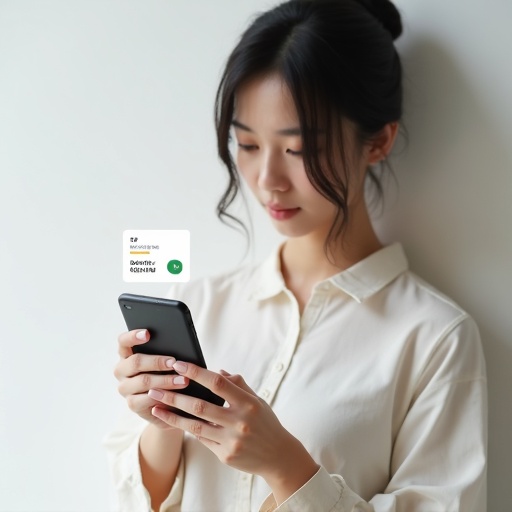 スマートフォンで購入コントロールを確認している女性