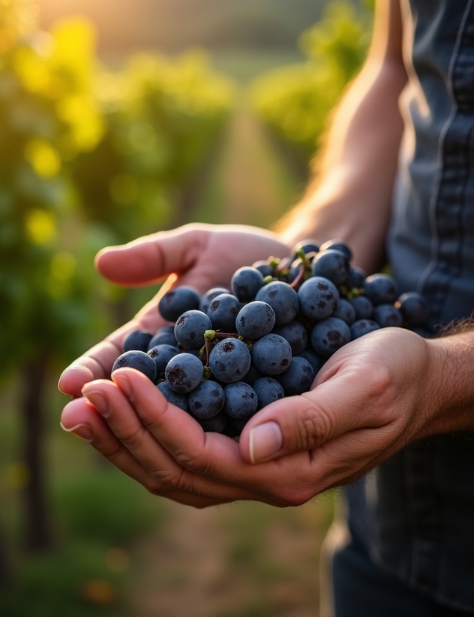Produtor da vinícola com uvas
