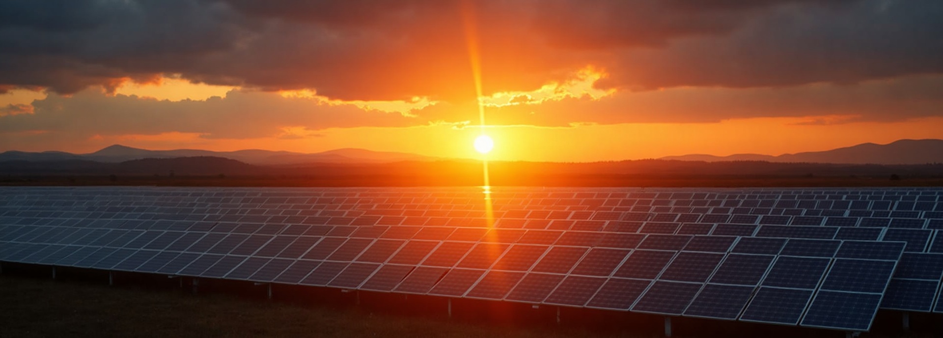 Solar farm at sunset