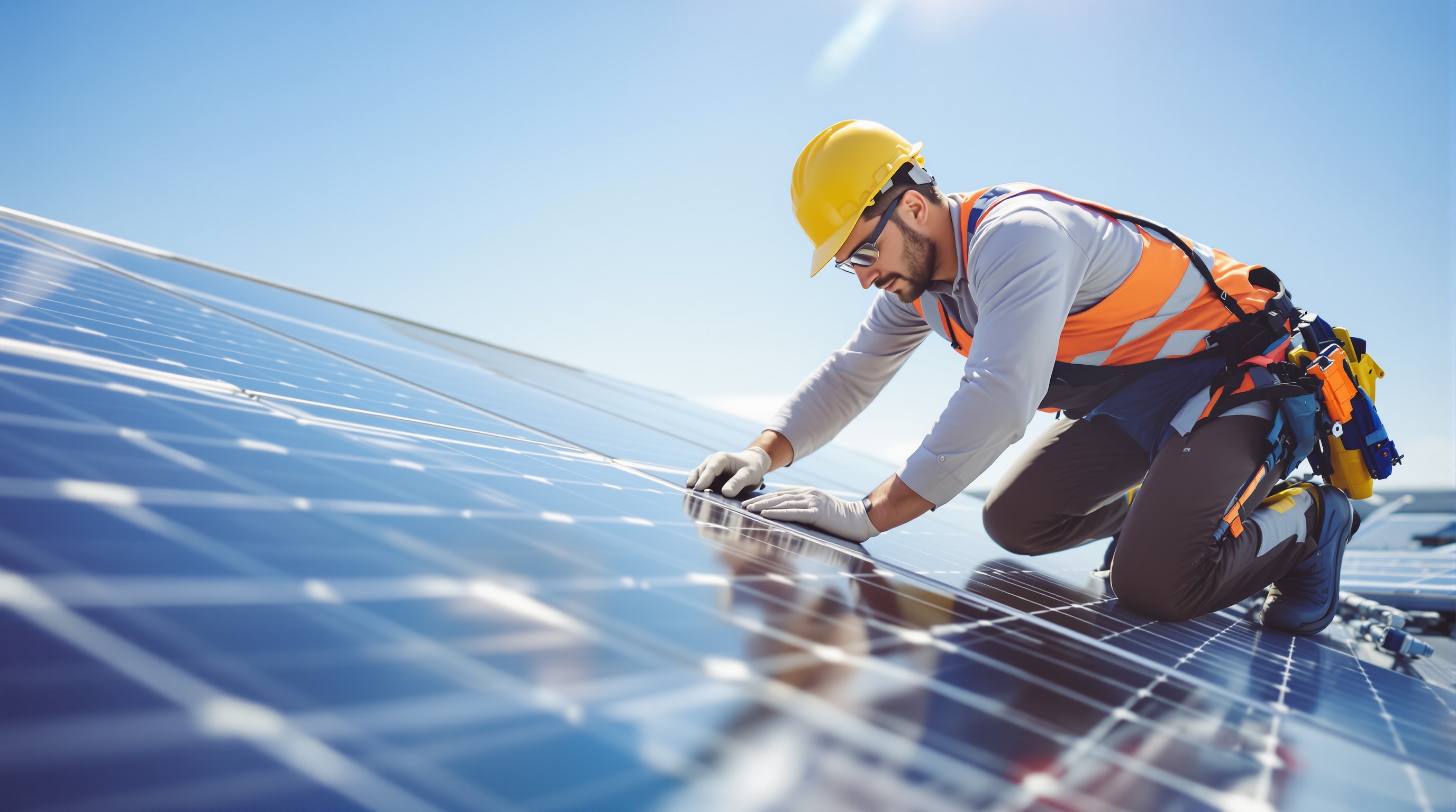 Técnico electricista trabajando en instalación solar
