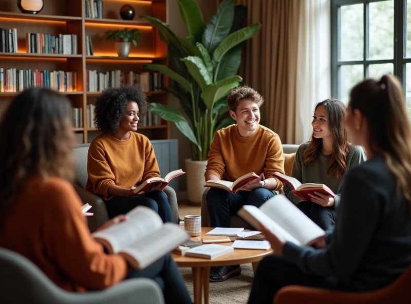 Engaged book club discussion