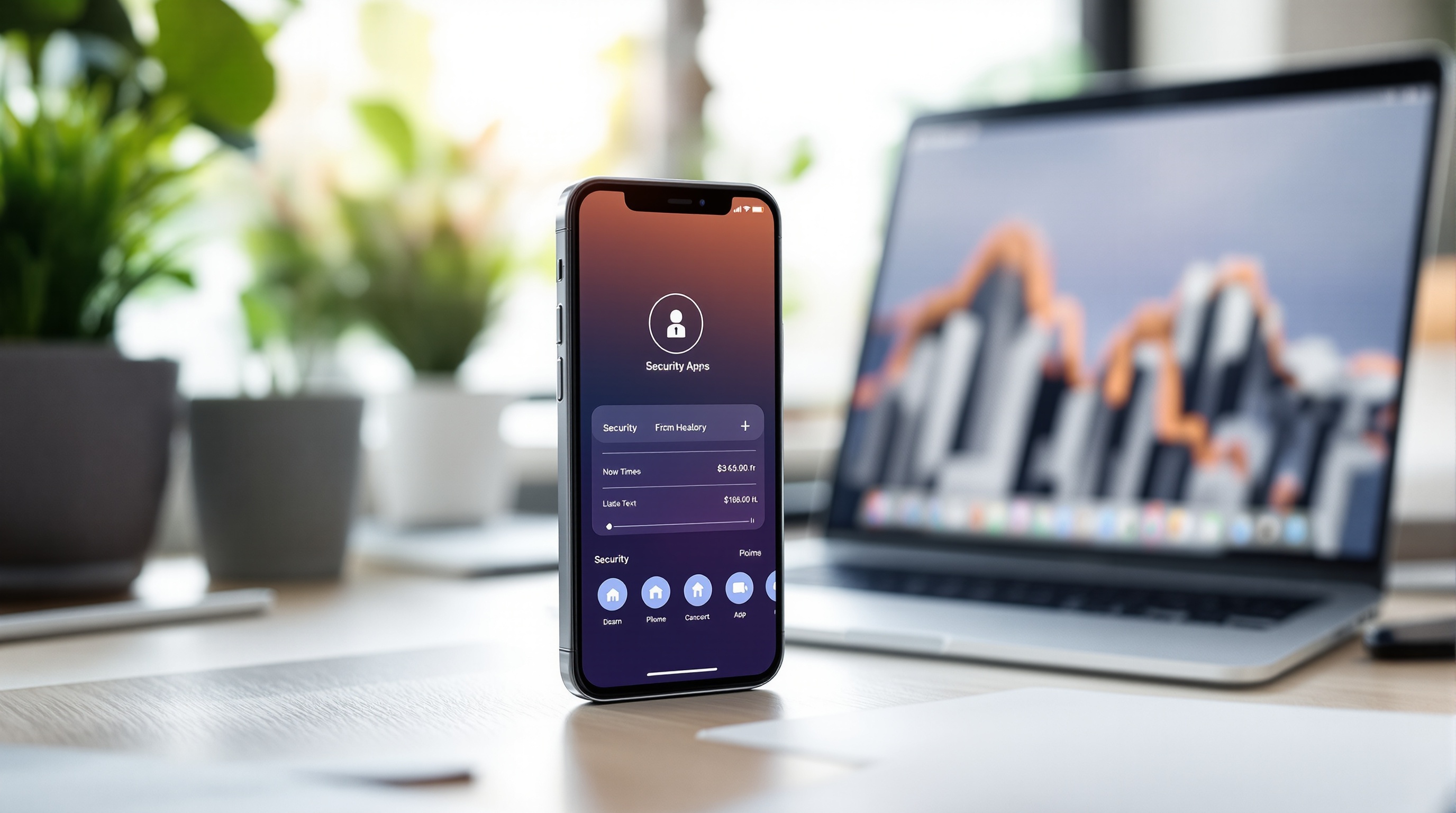 Professional workspace with iOS security apps