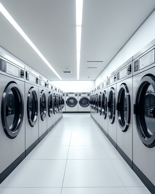 Modern laundromat interior with state-of-the-art machines