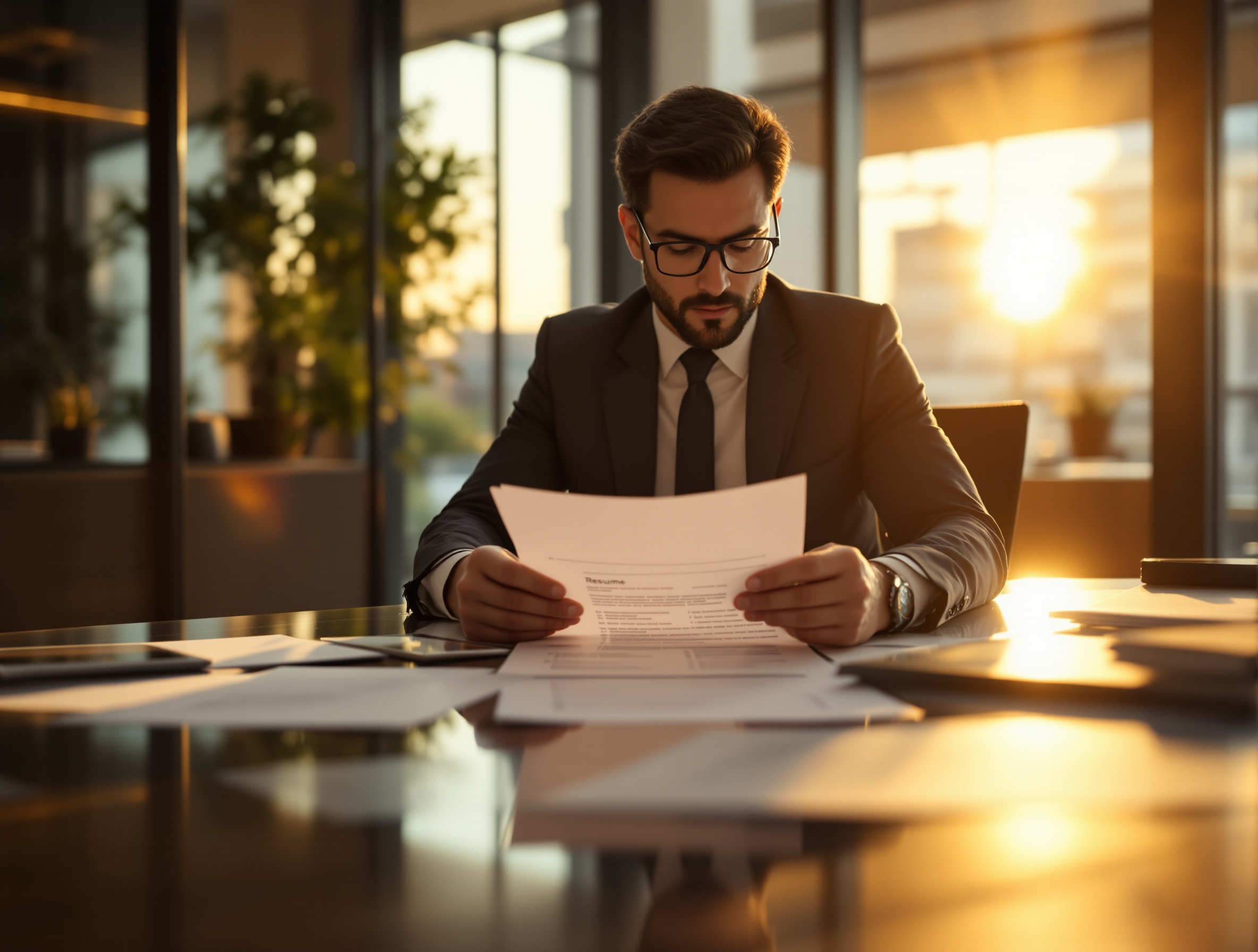 Professional reviewing resume documents