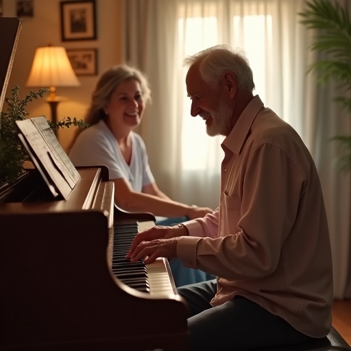 Elderly couple playing music