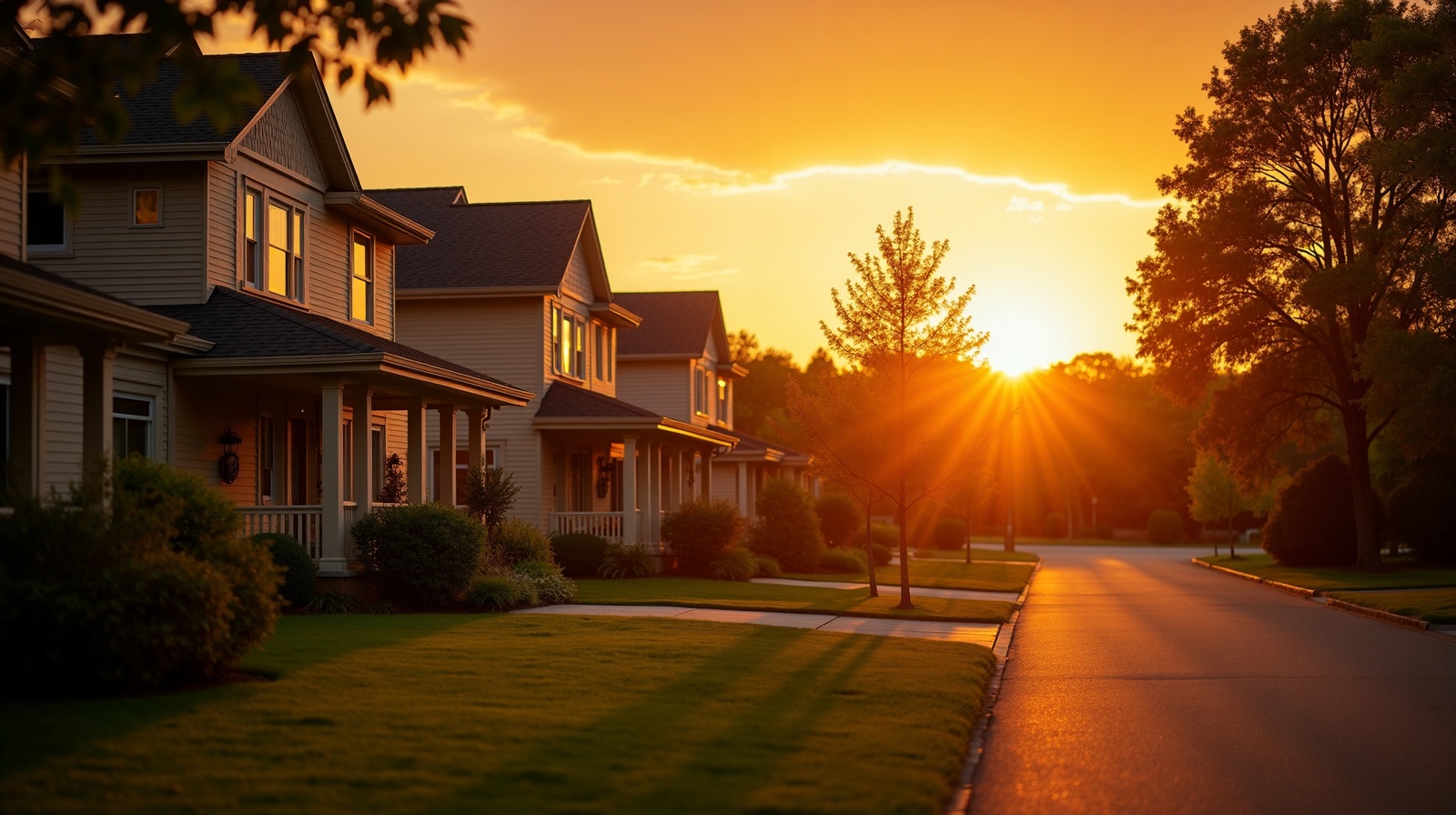 Beautiful suburban homes at sunset