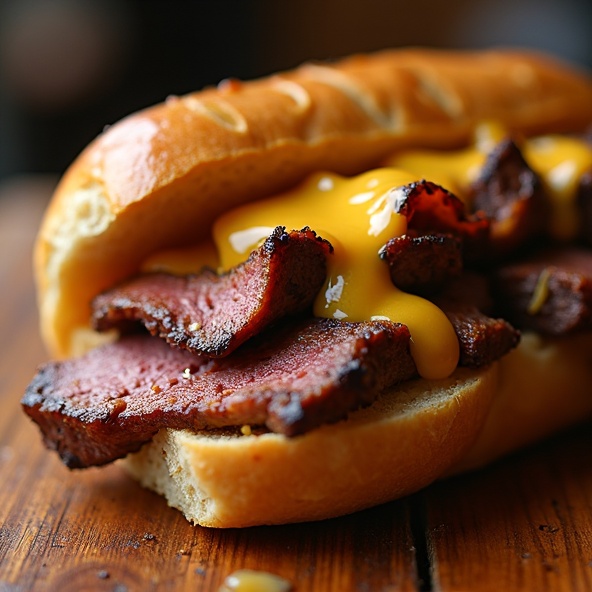 Classic cheesesteak close up