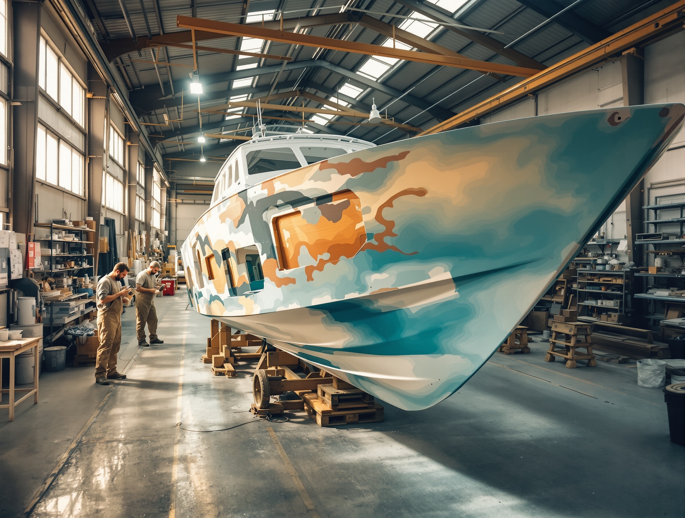 Tribute Boats craftsmen at work building custom sport fishing boats