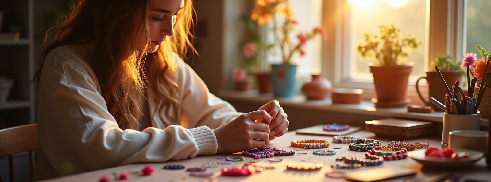 GemsandGel founder making bracelets
