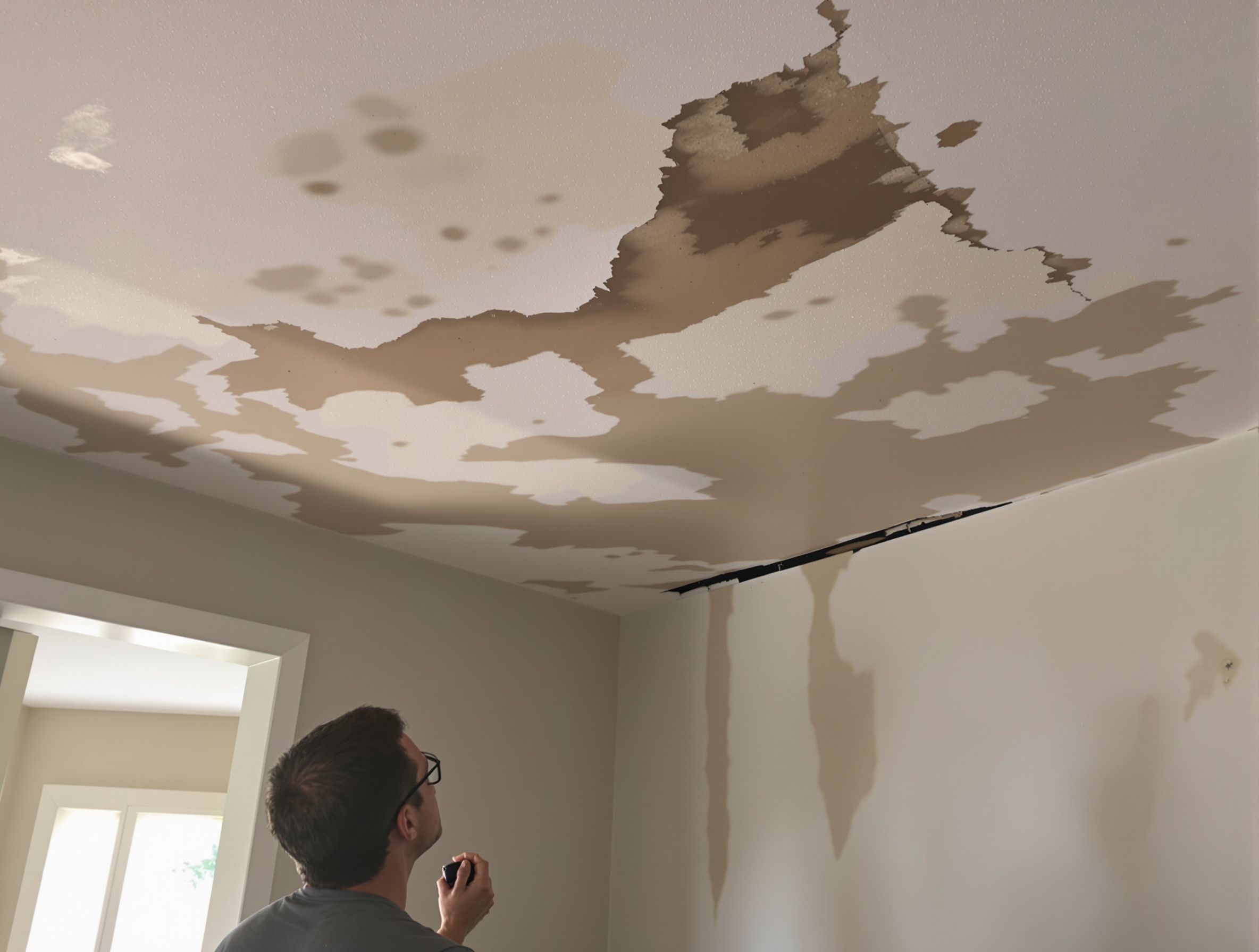Roof leak causing interior water damage - urgent roof repair needed