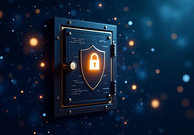 Encrypted document vault with shield and lock security visualization