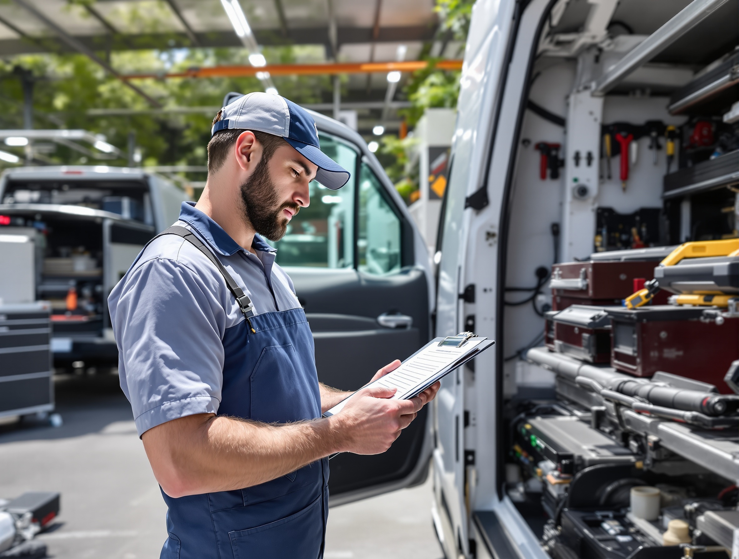 ASE-certified mobile mechanic standing next to Onsite Auto Maintenance service van with professional tools for DFW fleet vehicle maintenance