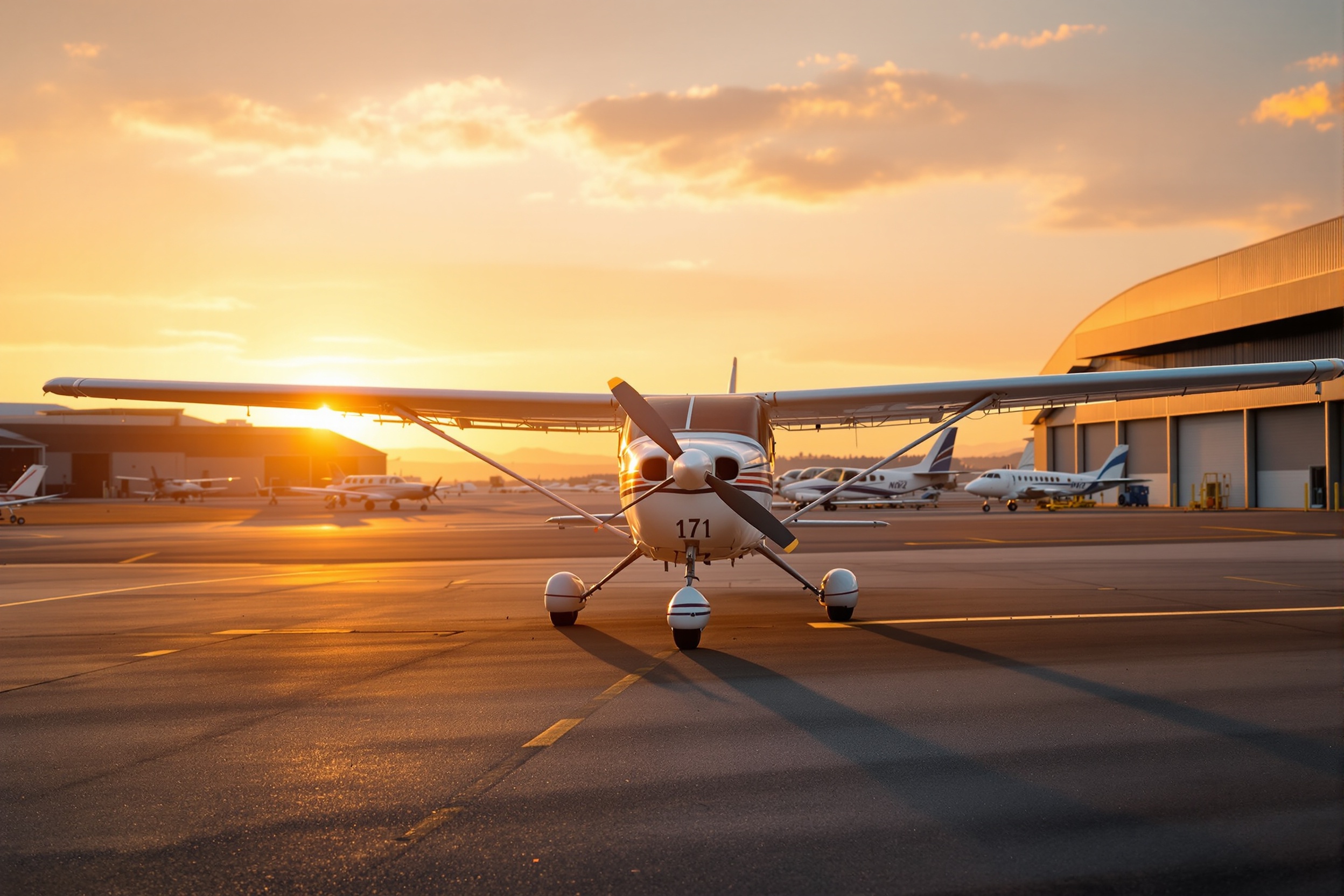 Aircraft on ramp at sunrise